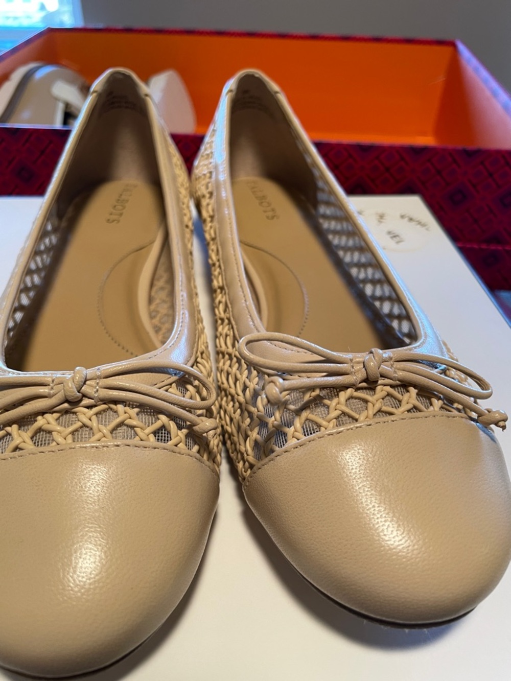 Talbots Neutral Woven Cap-Toe Ballet Flats - Cream